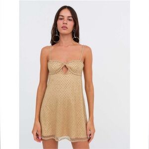 For Love & Lemons Glitter Slip Dress in Gold